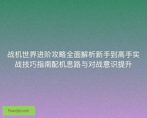 战机世界进阶攻略全面解析新手到高手实战技巧指南配机思路与对战意识提升